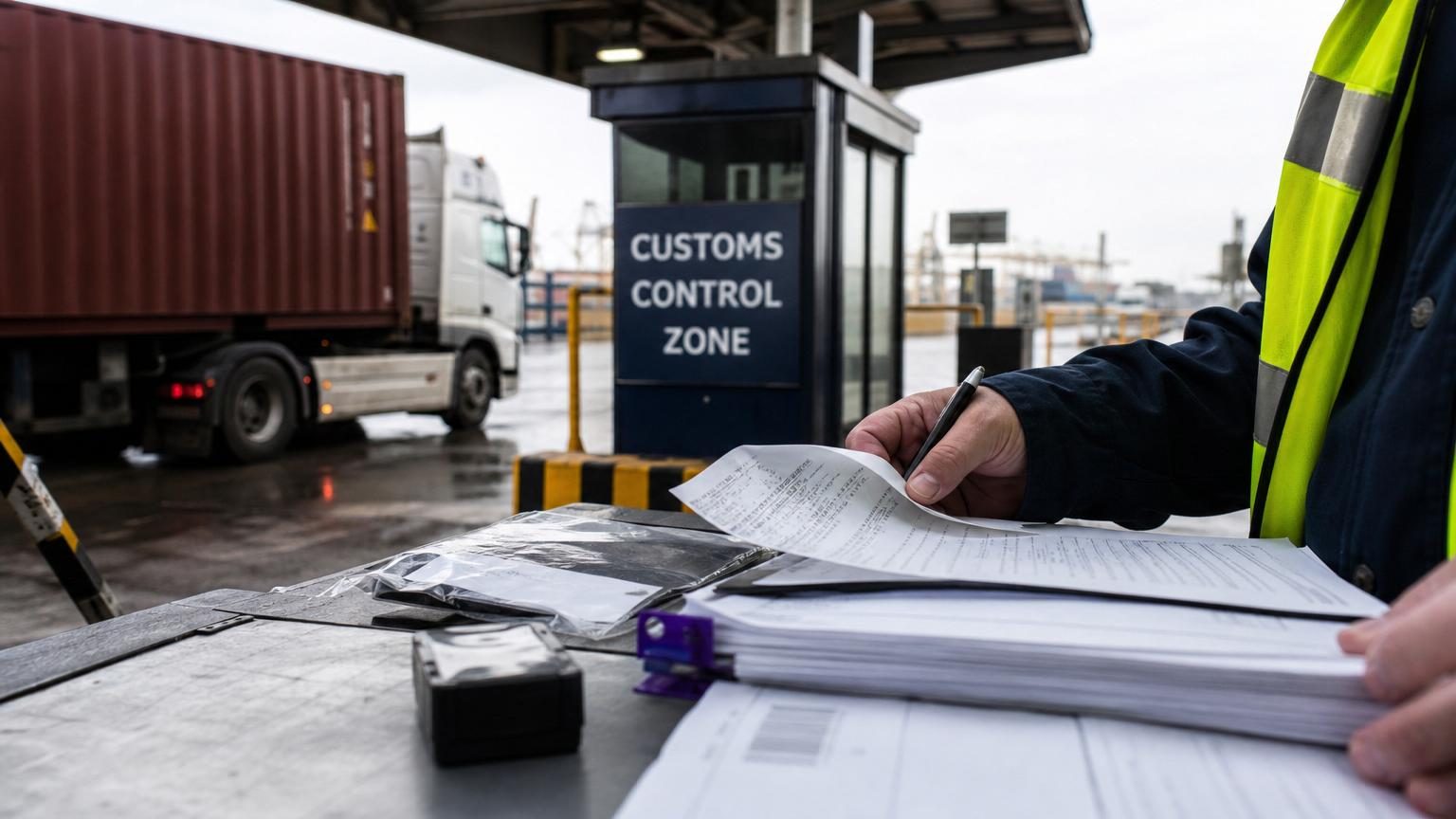 Cargo being inspected during customs clearance at UK port