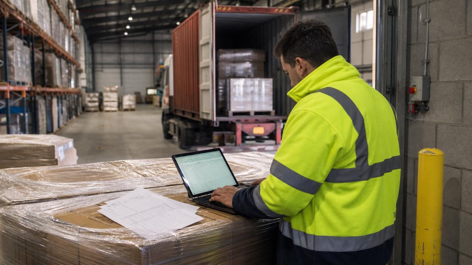 Warehouse with stacked goods ready for distribution