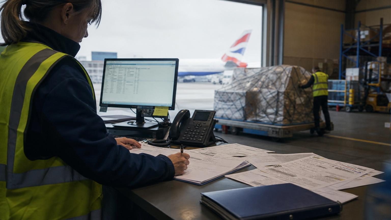 Checklist document with shipping boxes and a laptop