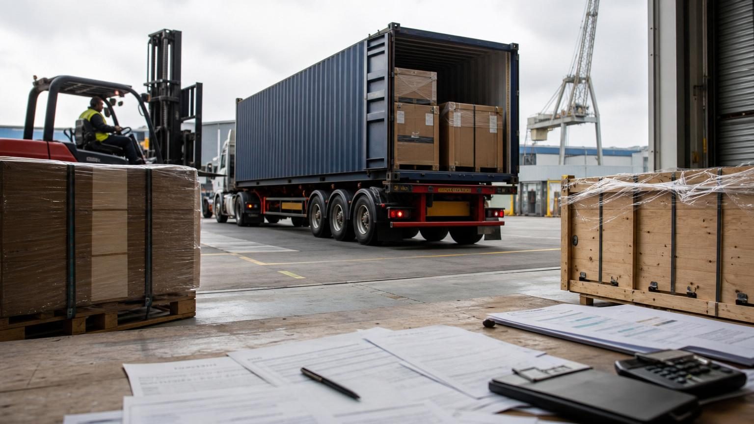 Shipping containers being loaded onto a cargo ship