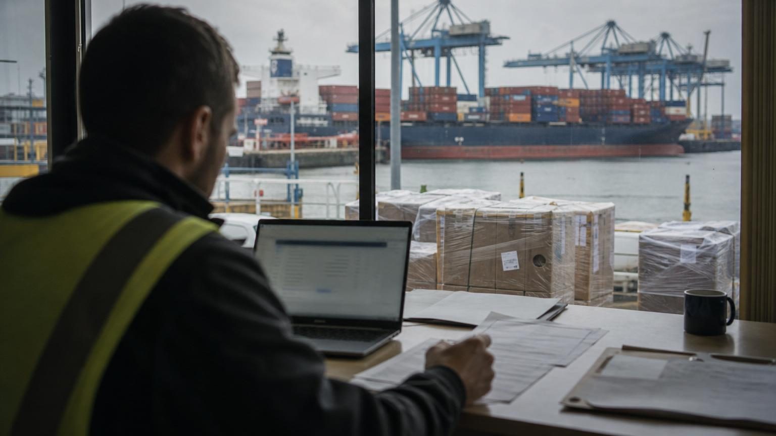 Business team reviewing freight quotes and logistics documents