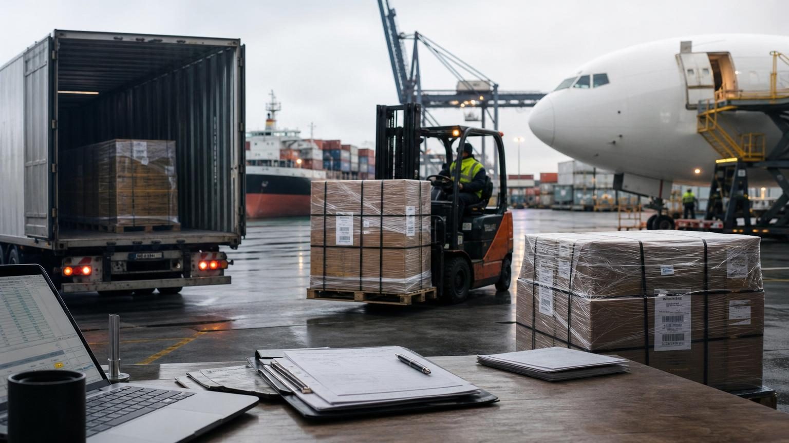 Cargo freight containers at a Wakefield logistics hub