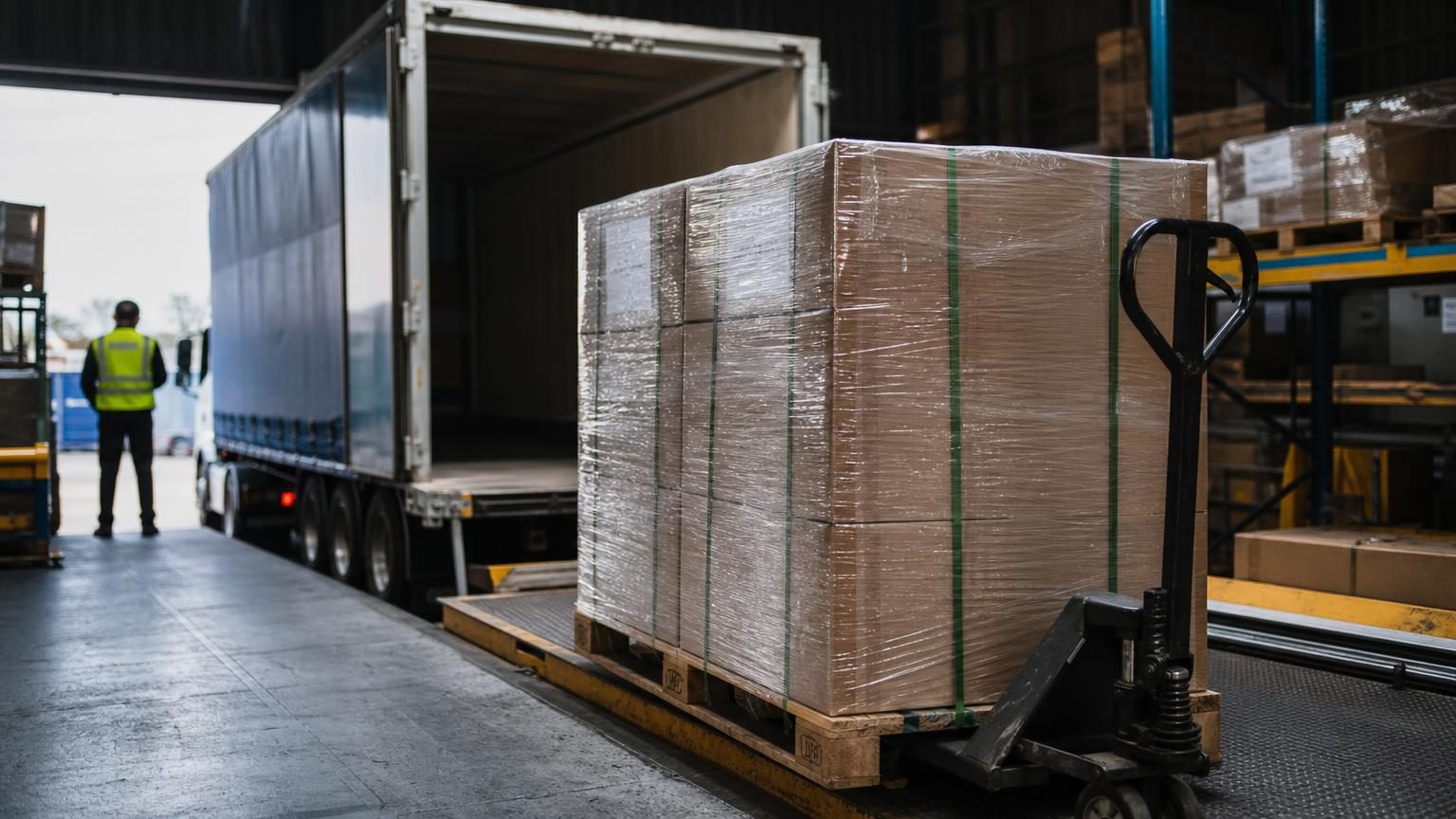 Stacked wooden pallets ready for shipment