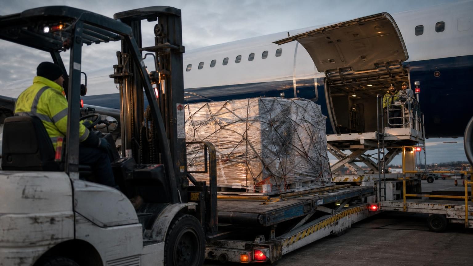 Cargo plane preparing for urgent air freight shipment