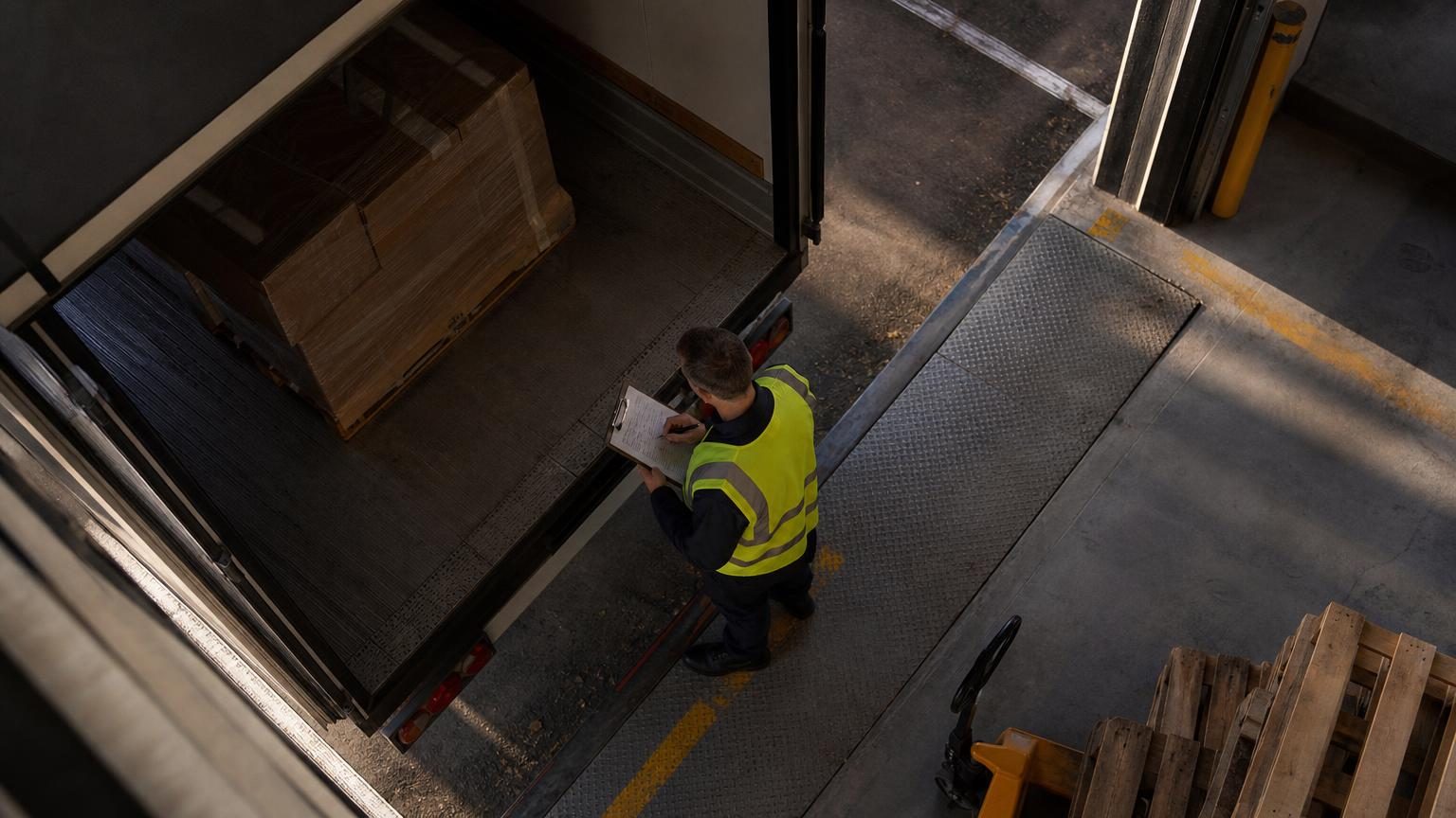 Truck carrying freight at a UK border checkpoint