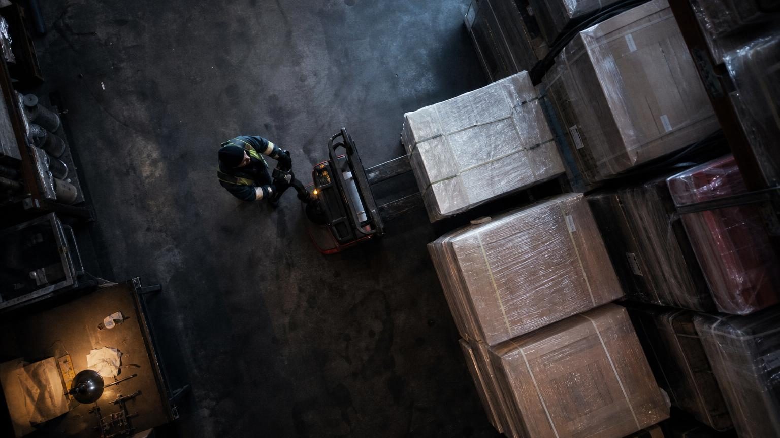 Warehouse pallets stored temporarily awaiting delivery