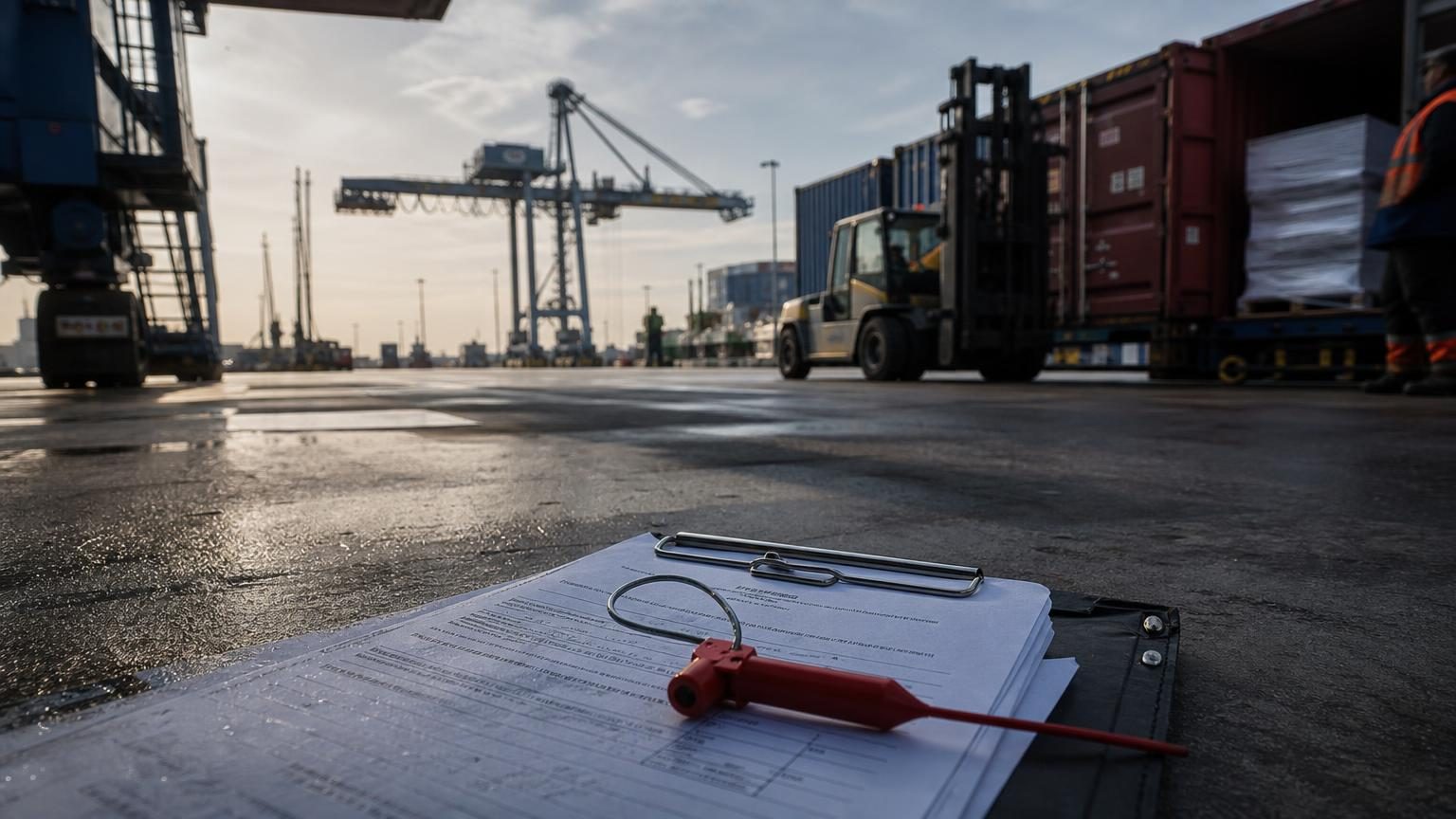 Cargo ships at congested port representing global shipping disruptions